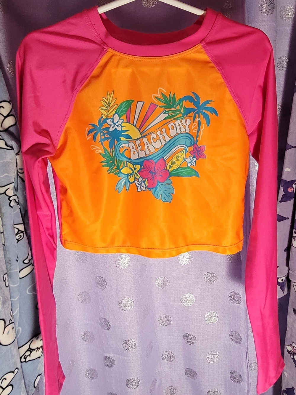 George Pink and Orange 'Beach Day' Long-Sleeve Rash Guard Girls 7/8
